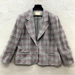 Pendleton Woolen Mills Women M Wool Blazer Jacket Gray Plaid Print Lined Pockets